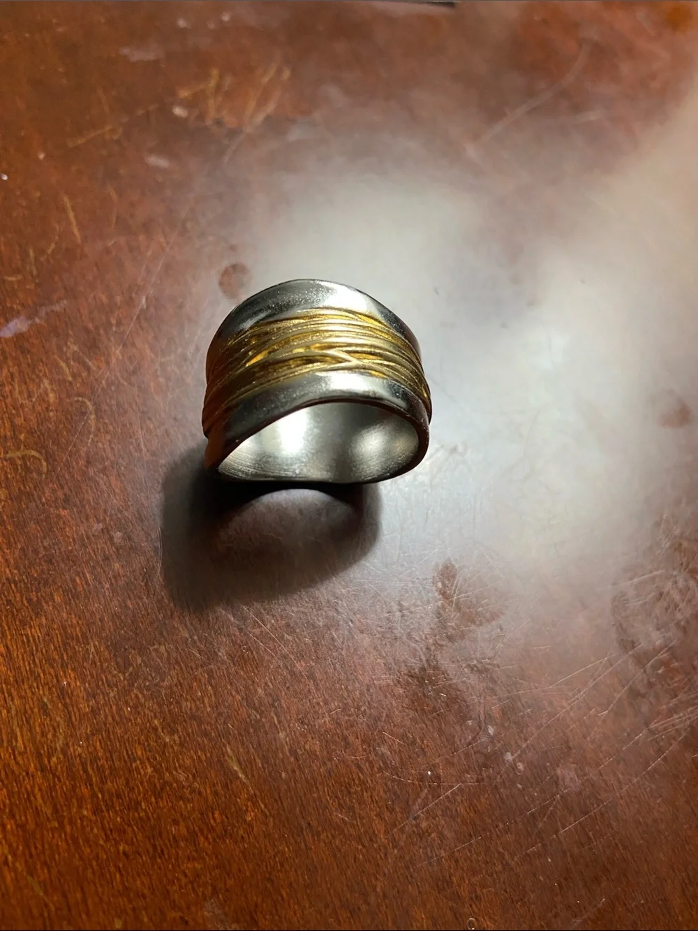 Two-Tone women’s Wide Band Ring - Gold and Silver Finish